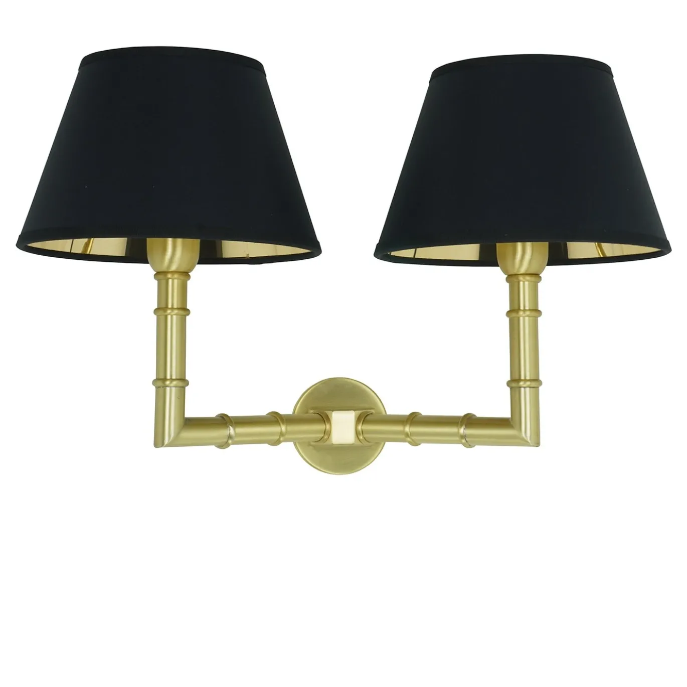 Alanis Lampada da Parete Ottone Finitura Oro con 2 Paralumi in Tessuto Nero