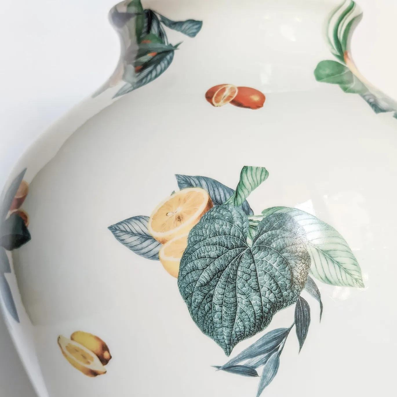 Amalfi Vaso in anfora di porcellana con foglie e agrumi H32Cm