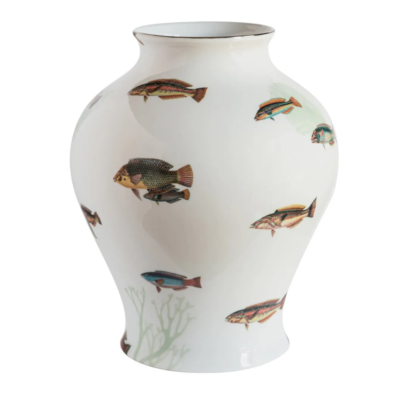 Amami Amphora Vaso in porcellana con pesci tropicali H32Cm