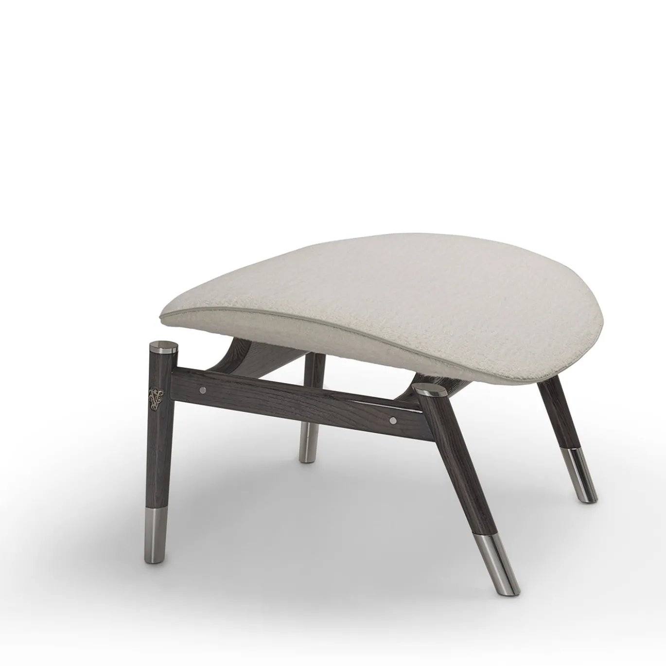 Amerigo Dehors Pouf in Tessuto Bianco e Gambe in Legno di Frassino