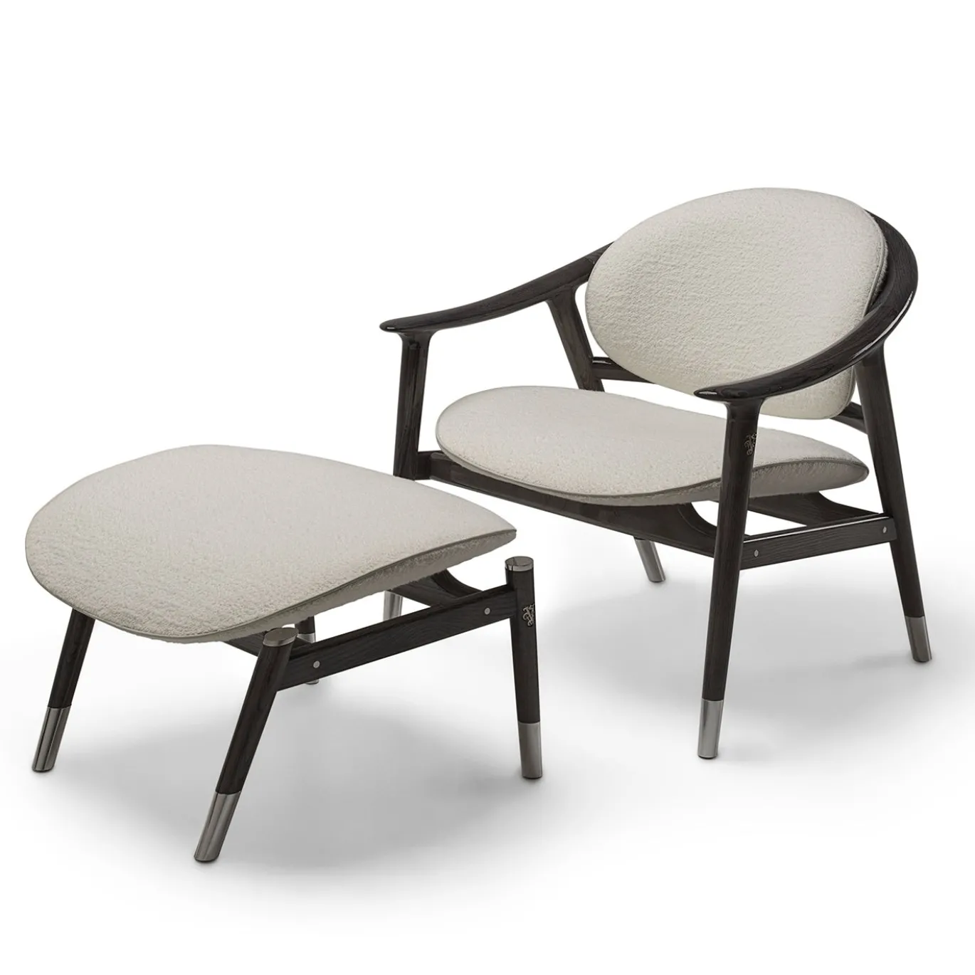 Amerigo Dehors Pouf in Tessuto Bianco e Gambe in Legno di Frassino