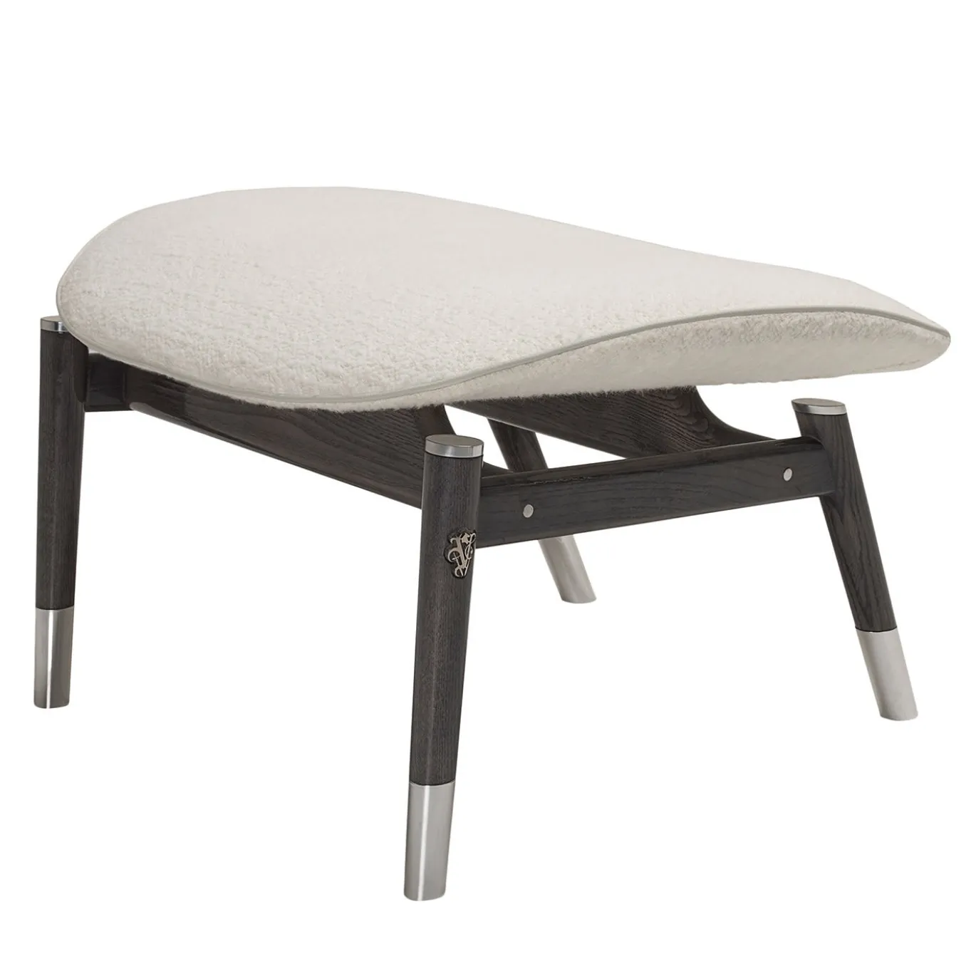 Amerigo Dehors Pouf in Tessuto Bianco e Gambe in Legno di Frassino