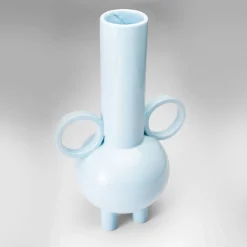 Anfora alta in ceramica azzurra Stereogramma