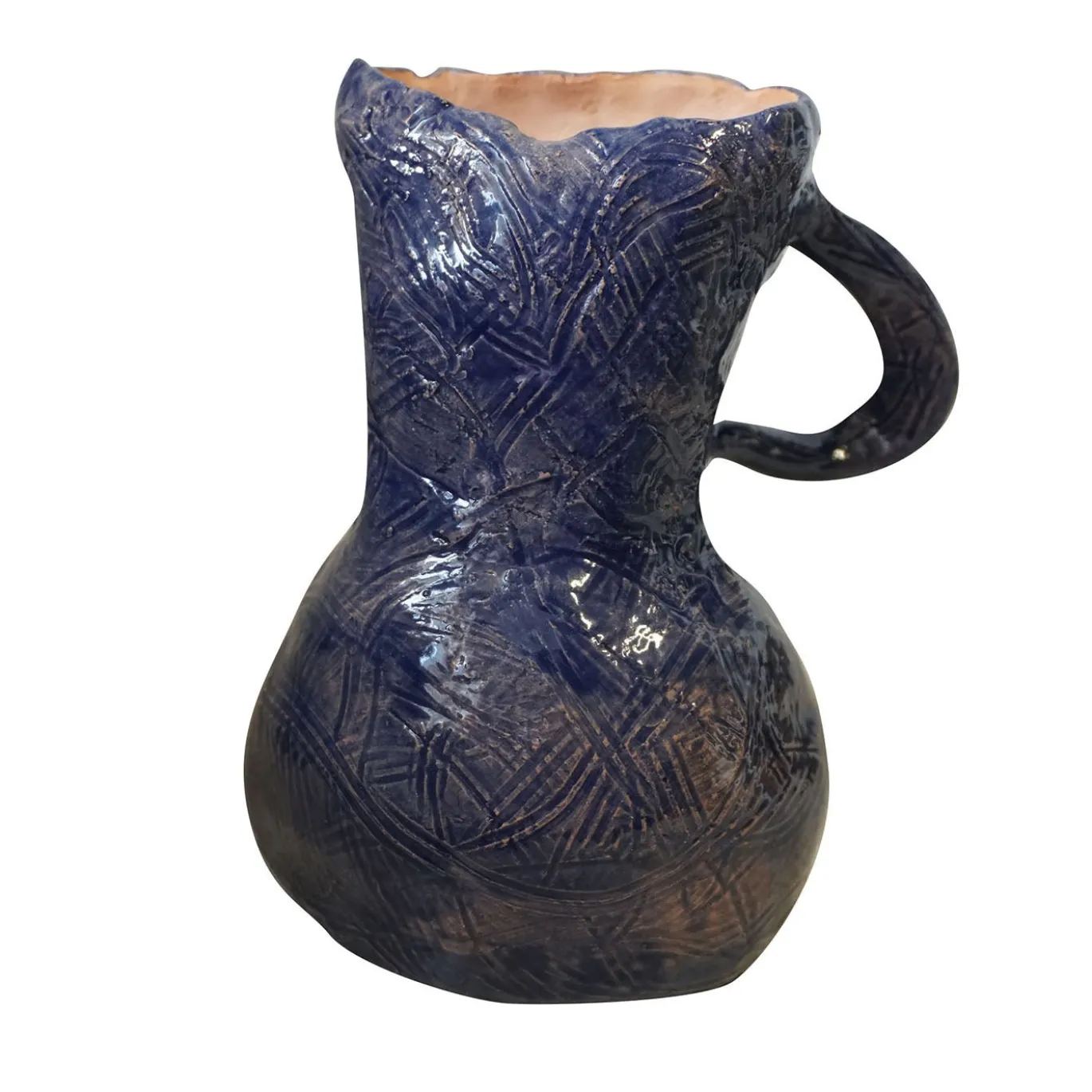 Anfora in ceramica smaltata cobalto con manico