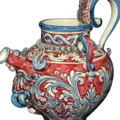 Annaffiatoio decorativo in maiolica siciliana blu e Bordeaux