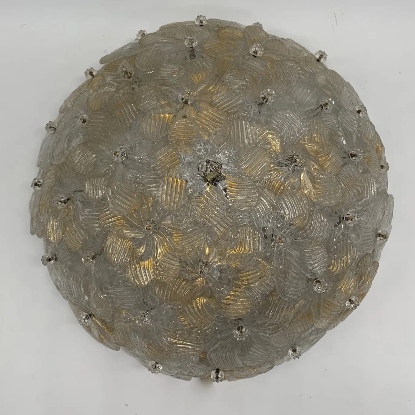 Applique anni '80 in cristallo e fiori d'oro