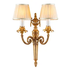 Applique da parete a due luci in ottone dorato anticato