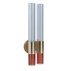 Applique doppia Sbàrlusc in vetro rosso e ottone champagne di Isacco Brioschi