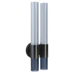 Applique doppia Sbàrlusc in vetro indaco fumé e ottone Gunmetal di Isacco Brioschi