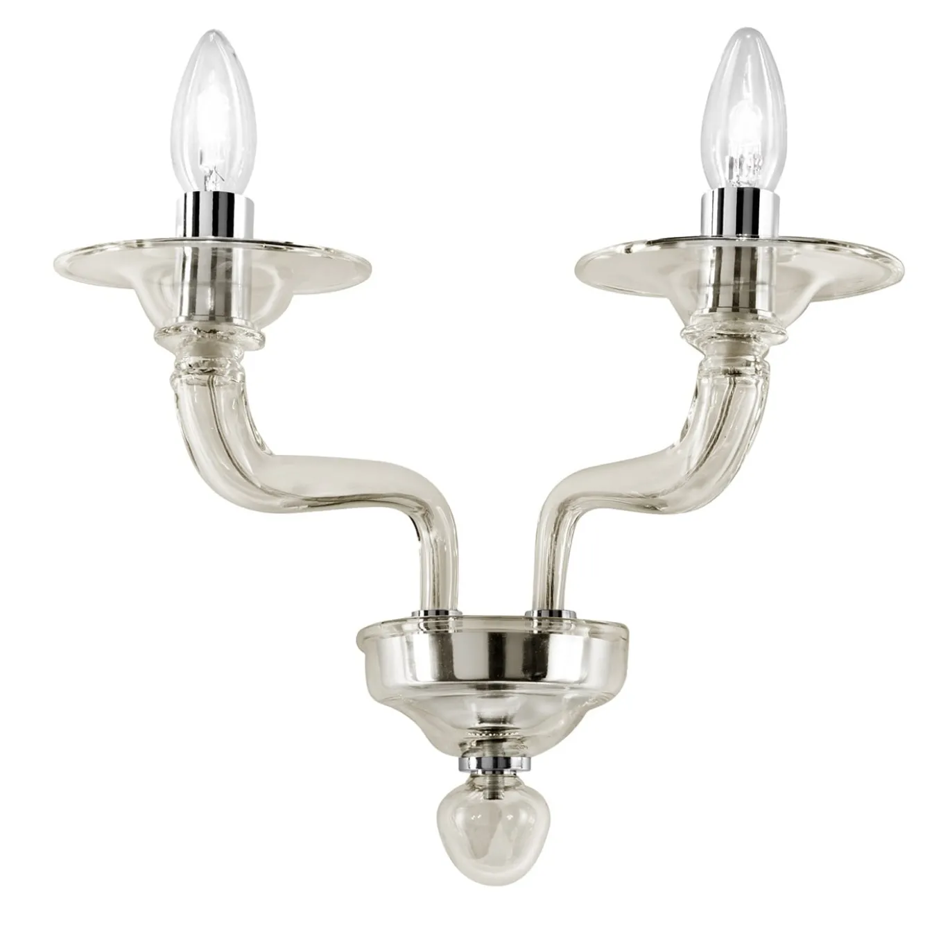 Applique Isabel a 2 Luci in Vetro Soffiato Fumé e Metallo Cromato