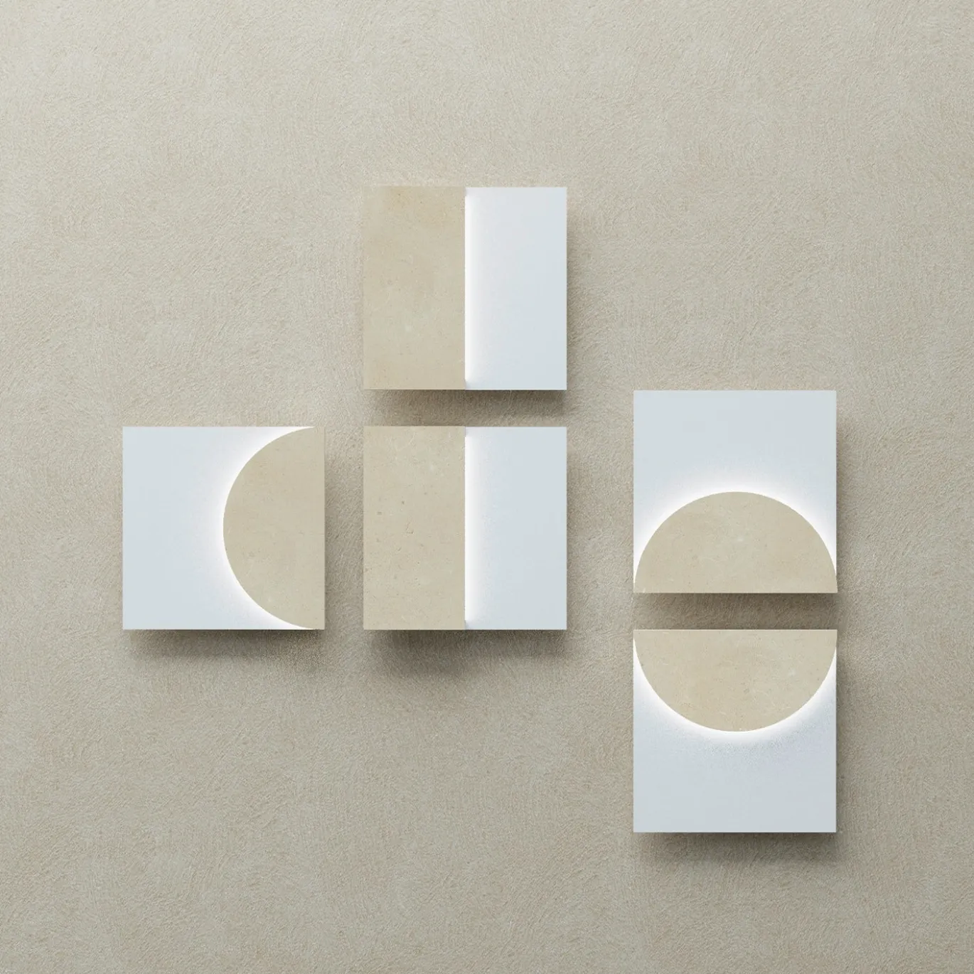 Applique Modulare X in ferro con finitura bianca e pietra beige