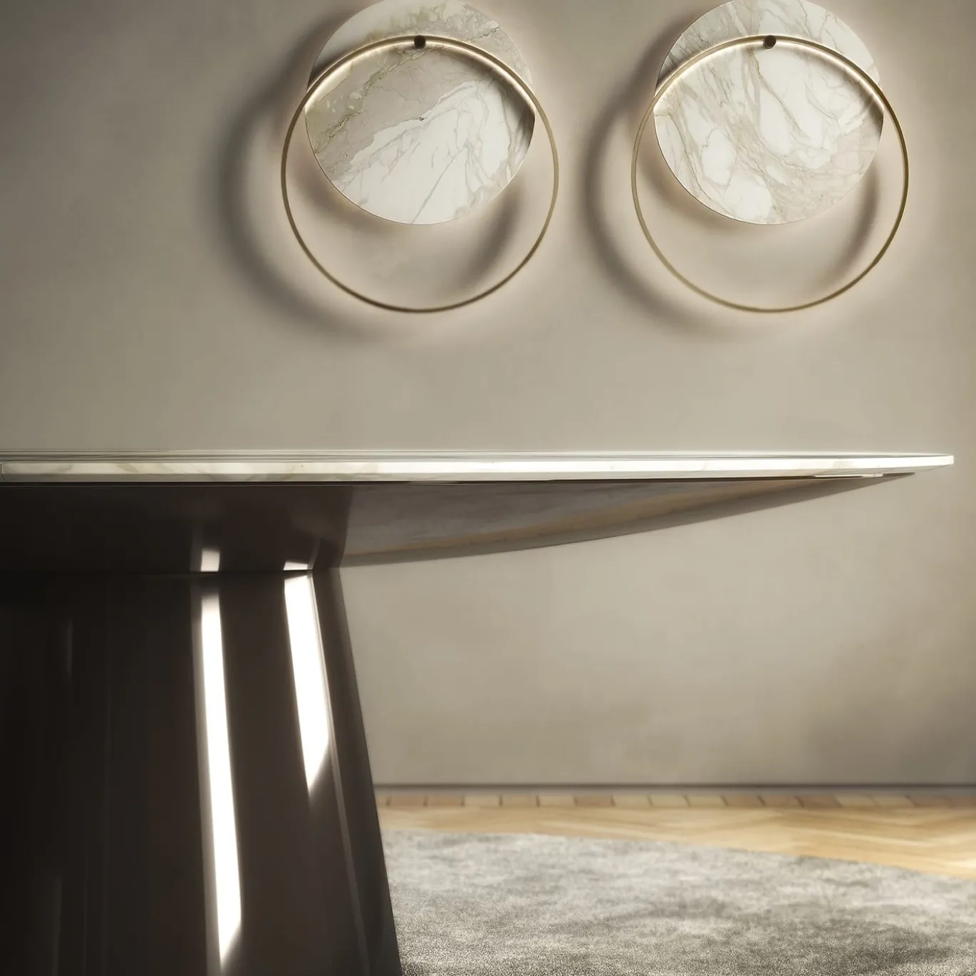 Applique Myring in ottone finitura oro e disco in marmo bianco