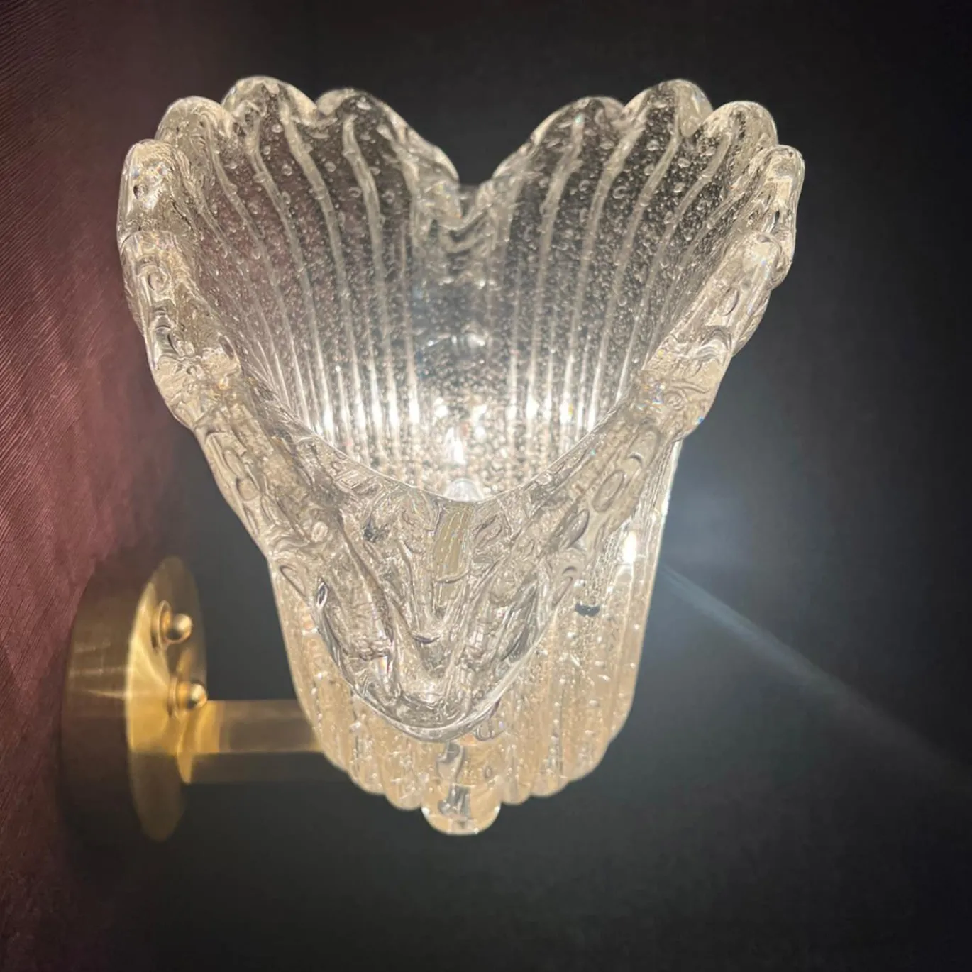 Applique Vaso in vetro di Murano e ottone spazzolato