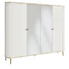 Armadio Bianco a 4 Ante con Specchio e Accenti in Metallo Oro