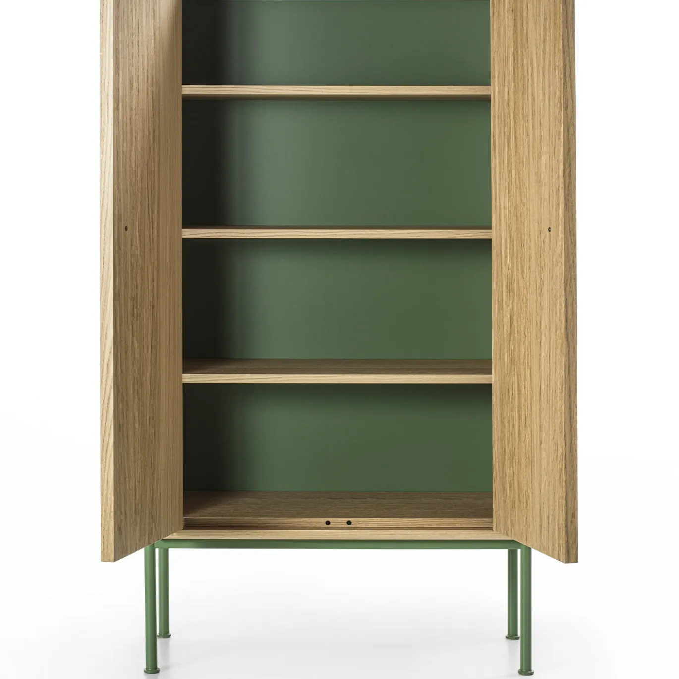Armadio in legno di rovere Breathe con base e dettagli in ferro verde