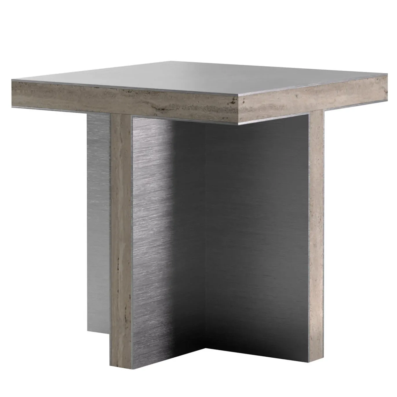 Arris Aluminum And Travertino Marble Side Table