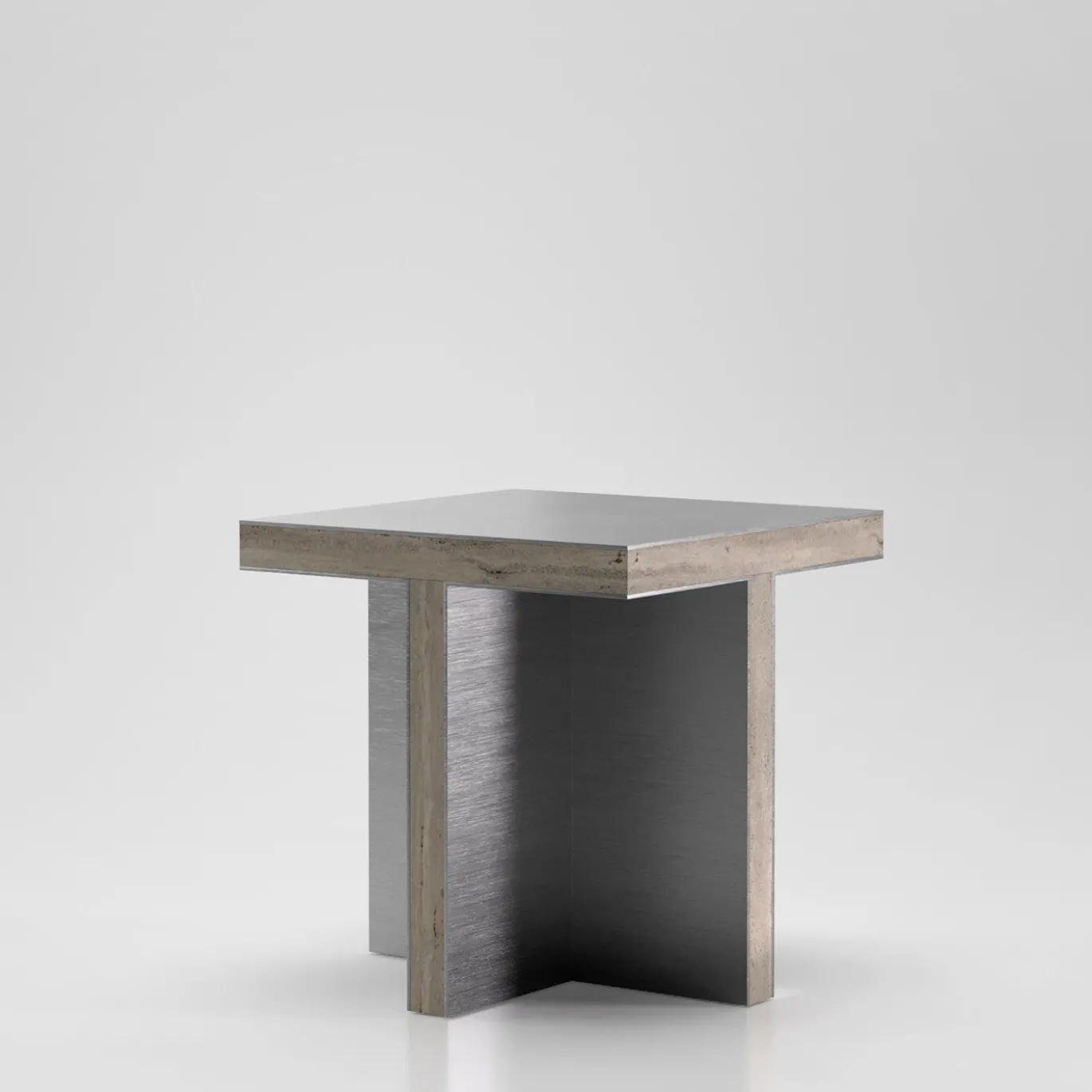 Arris Aluminum And Travertino Marble Side Table