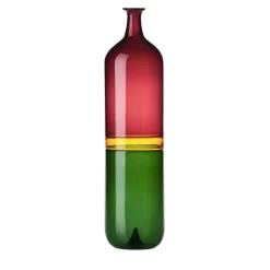 Bottiglia Decorativa Vaso Bolle Alto in Vetro Rosso/Verde di Tapio Wirkkala