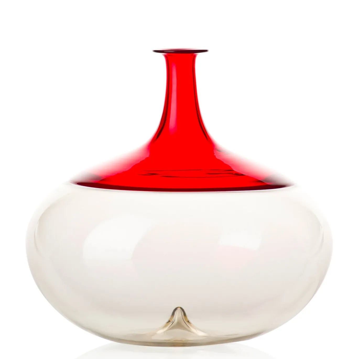 Bottiglia Decorativa Vaso Bolle Rotondo in Vetro Soffiato Rosso/Trasparente di Tapio Wirkkala