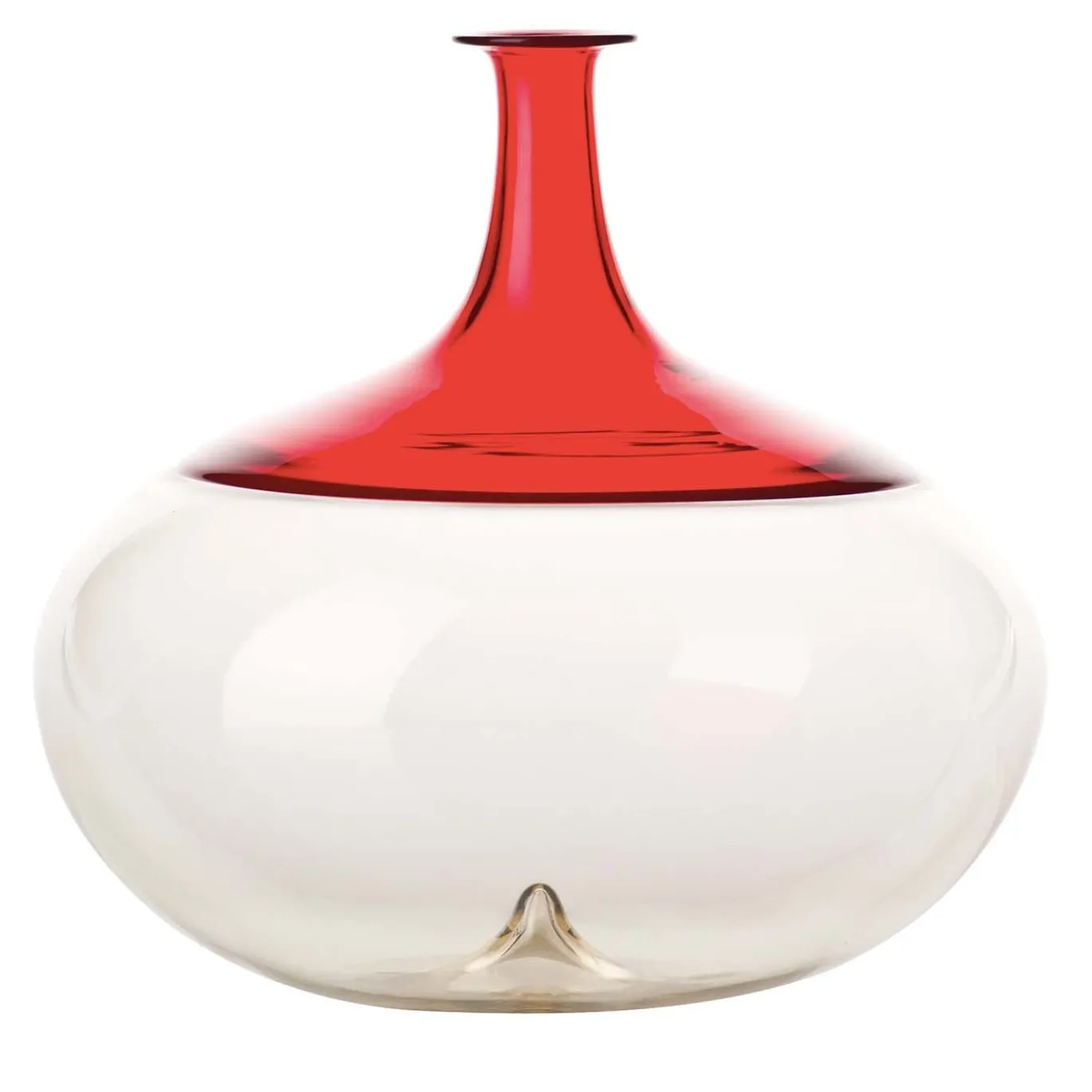Bottiglia Decorativa Vaso Bolle Rotondo in Vetro Soffiato Rosso/Trasparente di Tapio Wirkkala