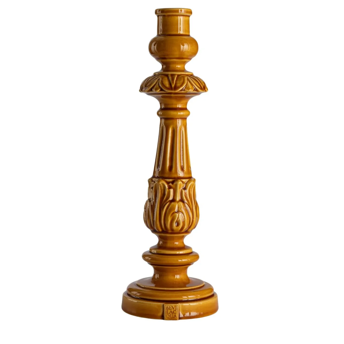 Candelabro Barocco in Ceramica Giallo Miele