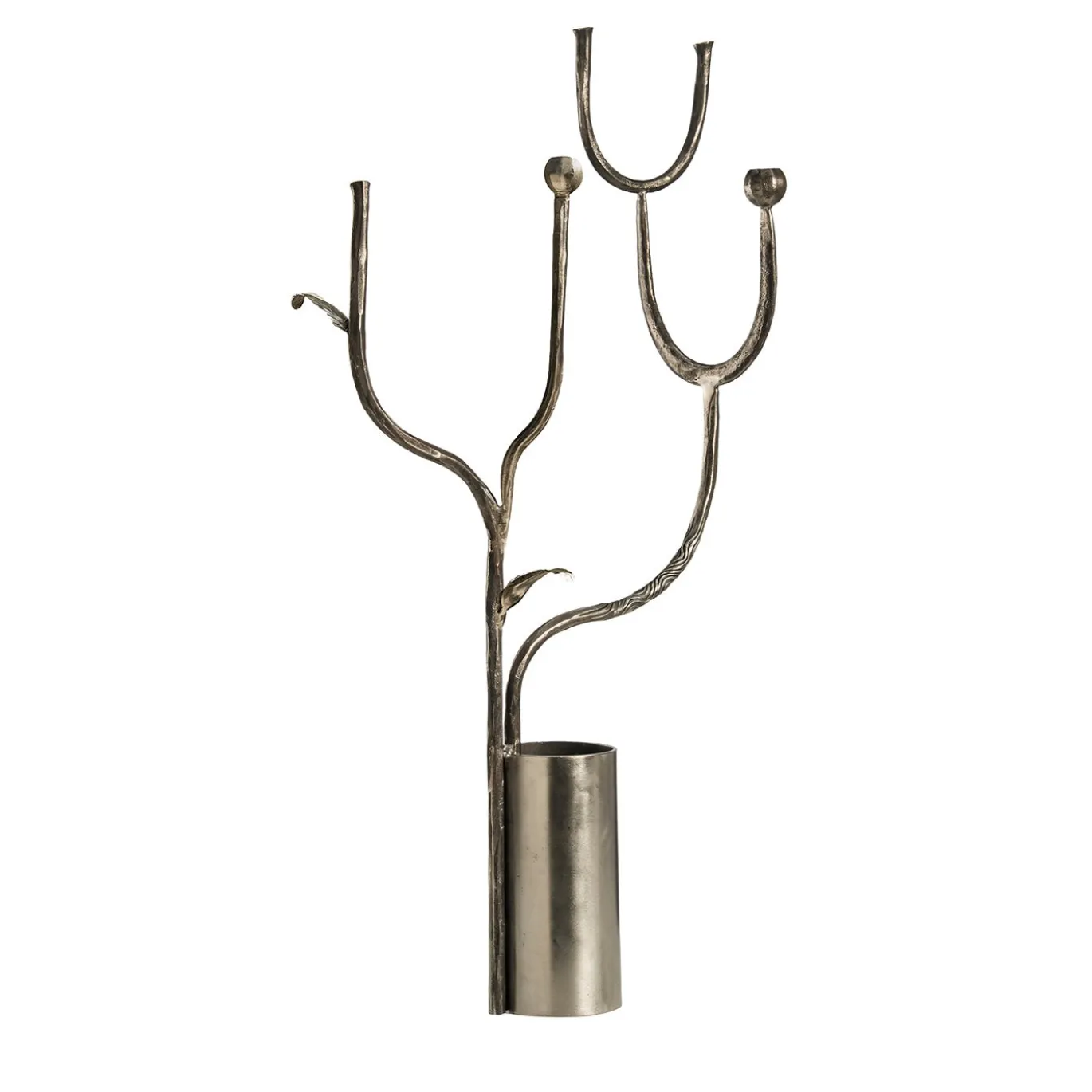 Candelabro doppio in ferro grigio con vaso di Debonademeo