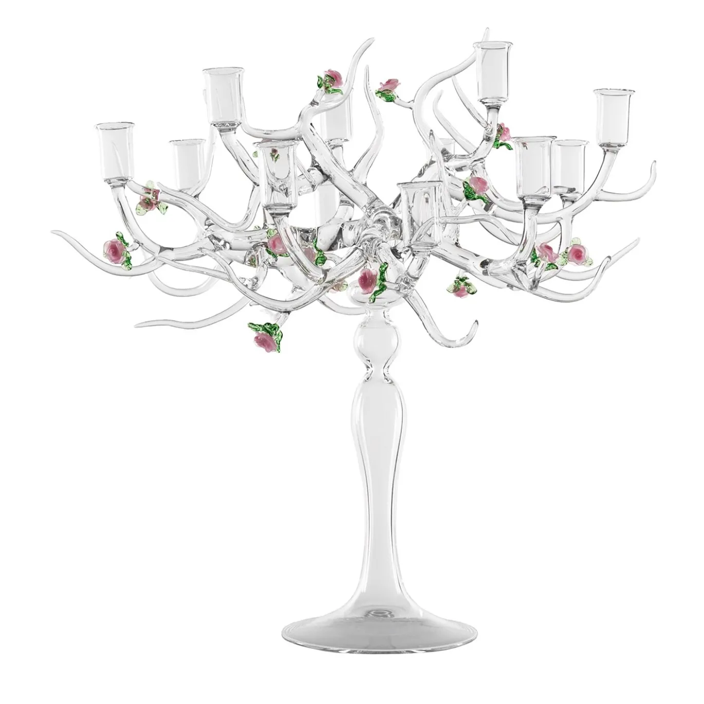 Candelabro Rose in Vetro con Dettagli Floreali
