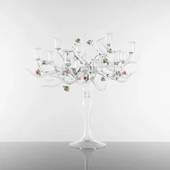 Candelabro Rose in Vetro con Dettagli Floreali