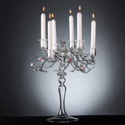 Candelabro Rose in Vetro con Finitura Trasparente