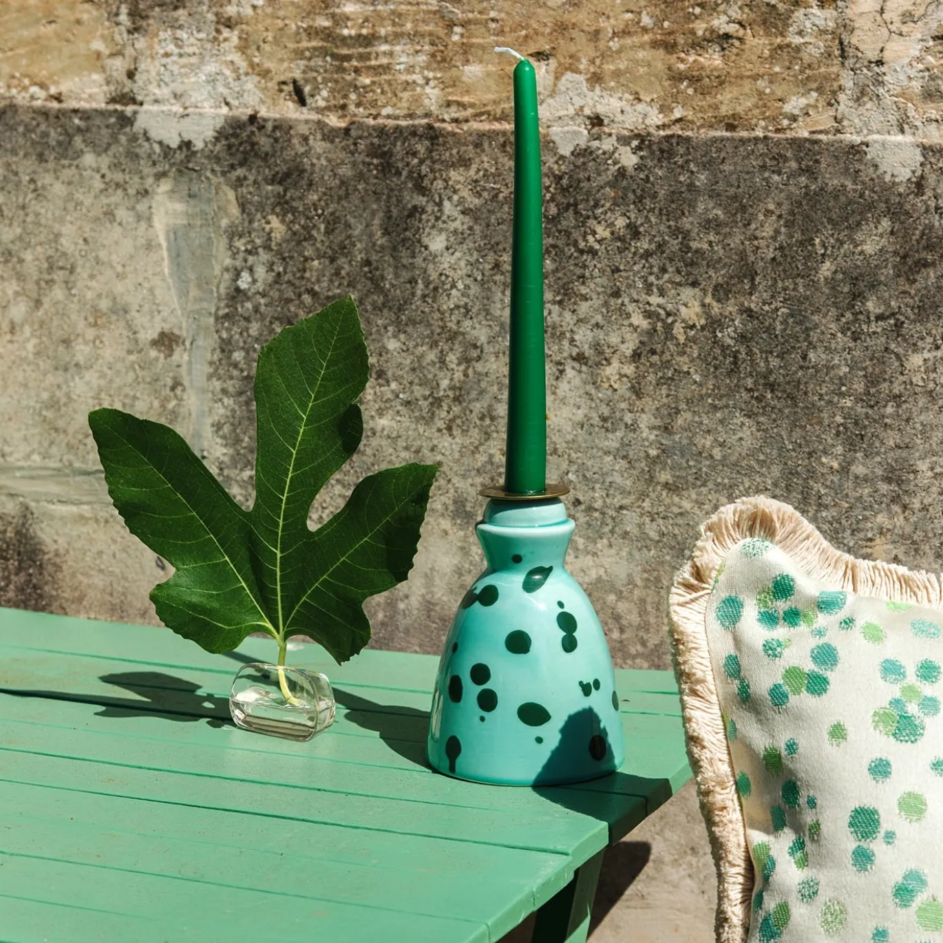 Candeliere in ceramica verde con 4 candele profumate