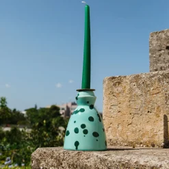 Candeliere in ceramica verde con 4 candele profumate
