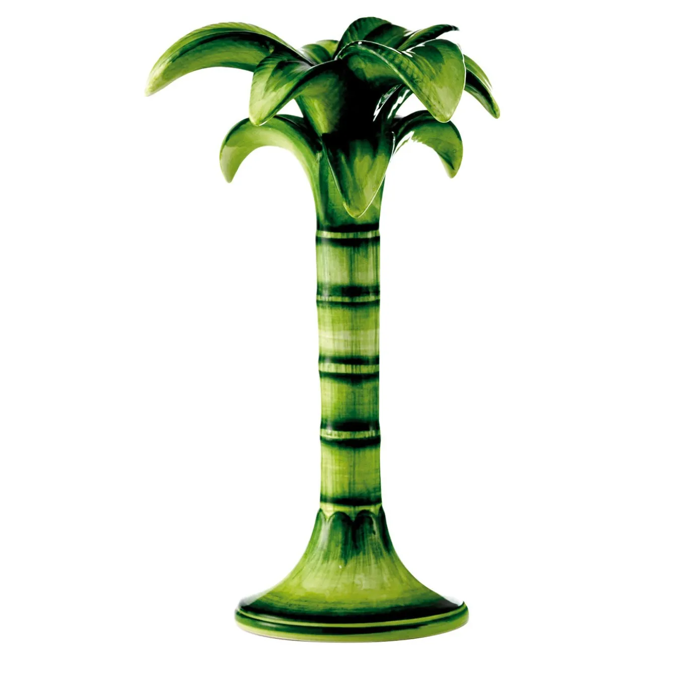 Candeliere Palma Dipinto a Mano Medio in Ceramica Verde