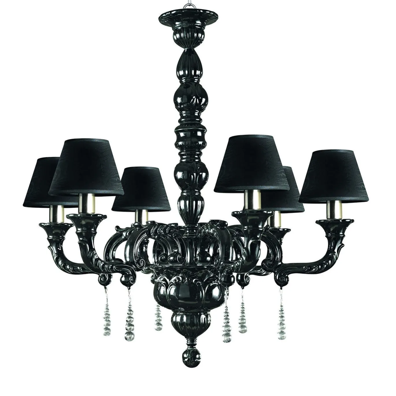 Capodimonte Lampadario a 6 luci nero con paralumi