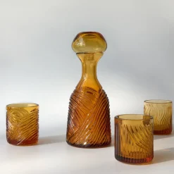 Caraffa in cristallo Grecale Ambra incisa a mano