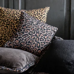 Carrè Marrone Cuscino Quadrato Jacquard Leopardo
