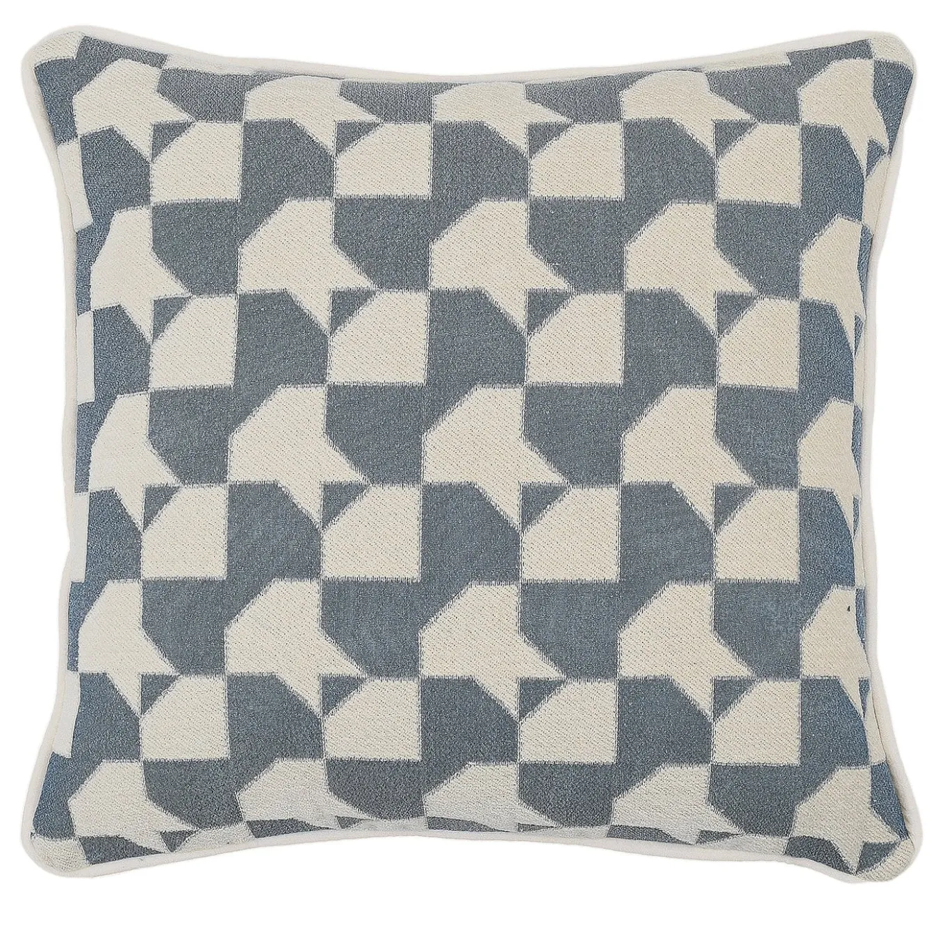 Carrè Pied de Poule Cuscino Quadrato in Tessuto Jacquard Blu e Bianco
