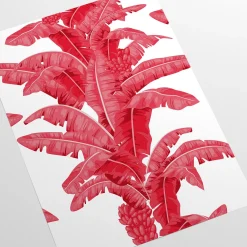 Carta da parati a foglie di palma tropicale in rosso e bianco