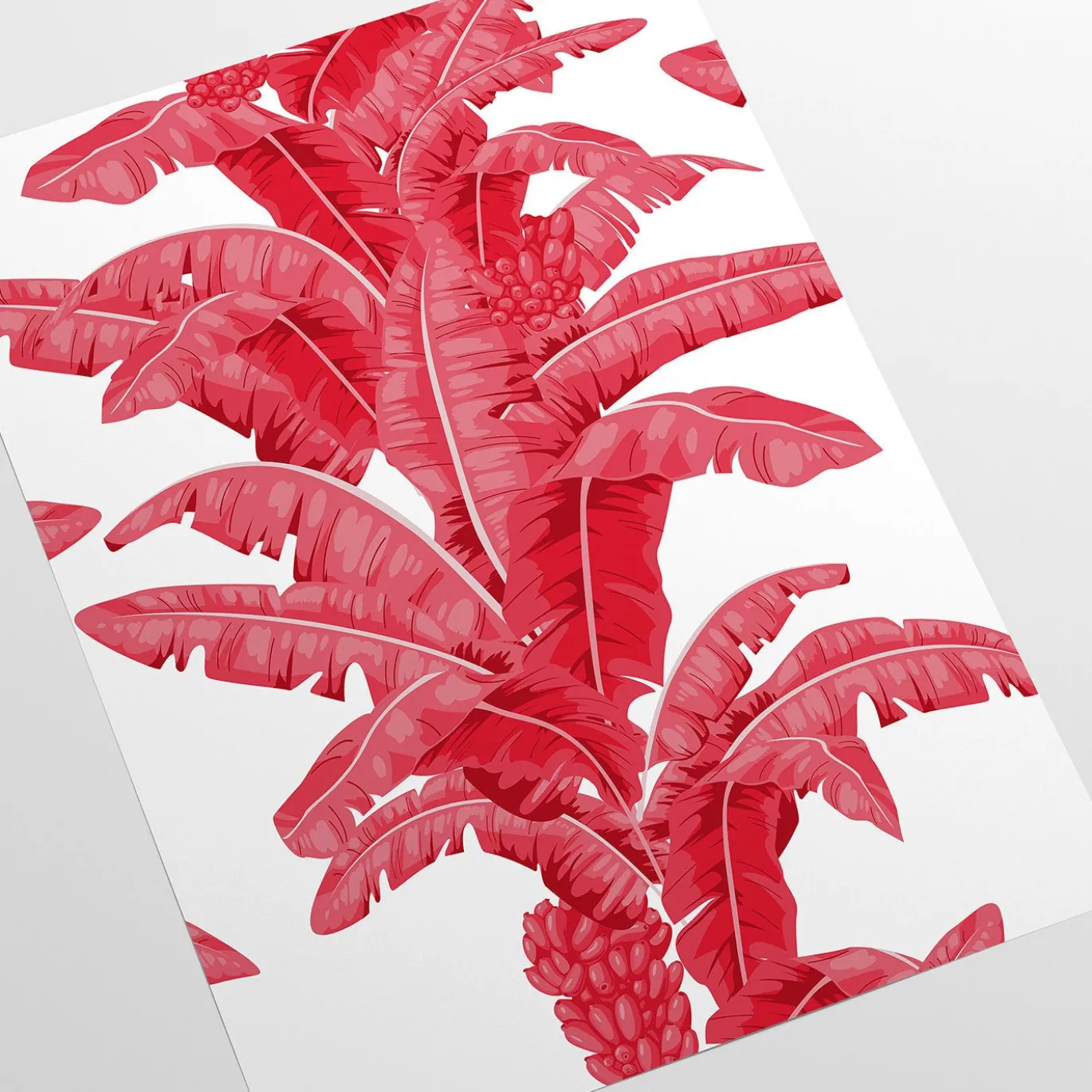 Carta da parati a foglie di palma tropicale in rosso e bianco