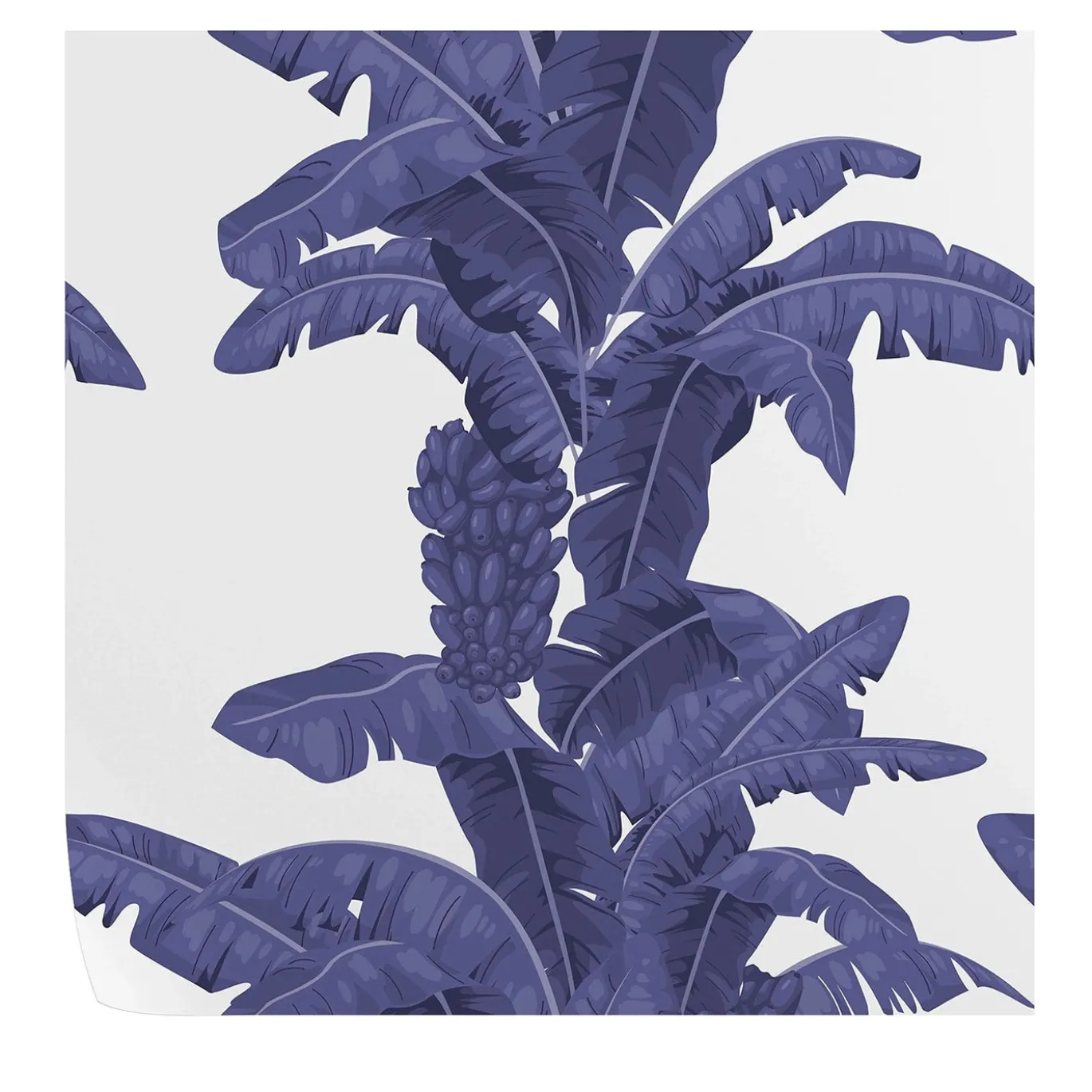 Carta da parati blu con foglie tropicali
