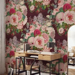 Carta da Parati Botanica Drammatica con Fiori di Peonia per Decorazioni