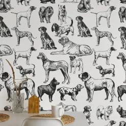 Carta da Parati con Cani Disegnati a Mano in Bianco e Nero