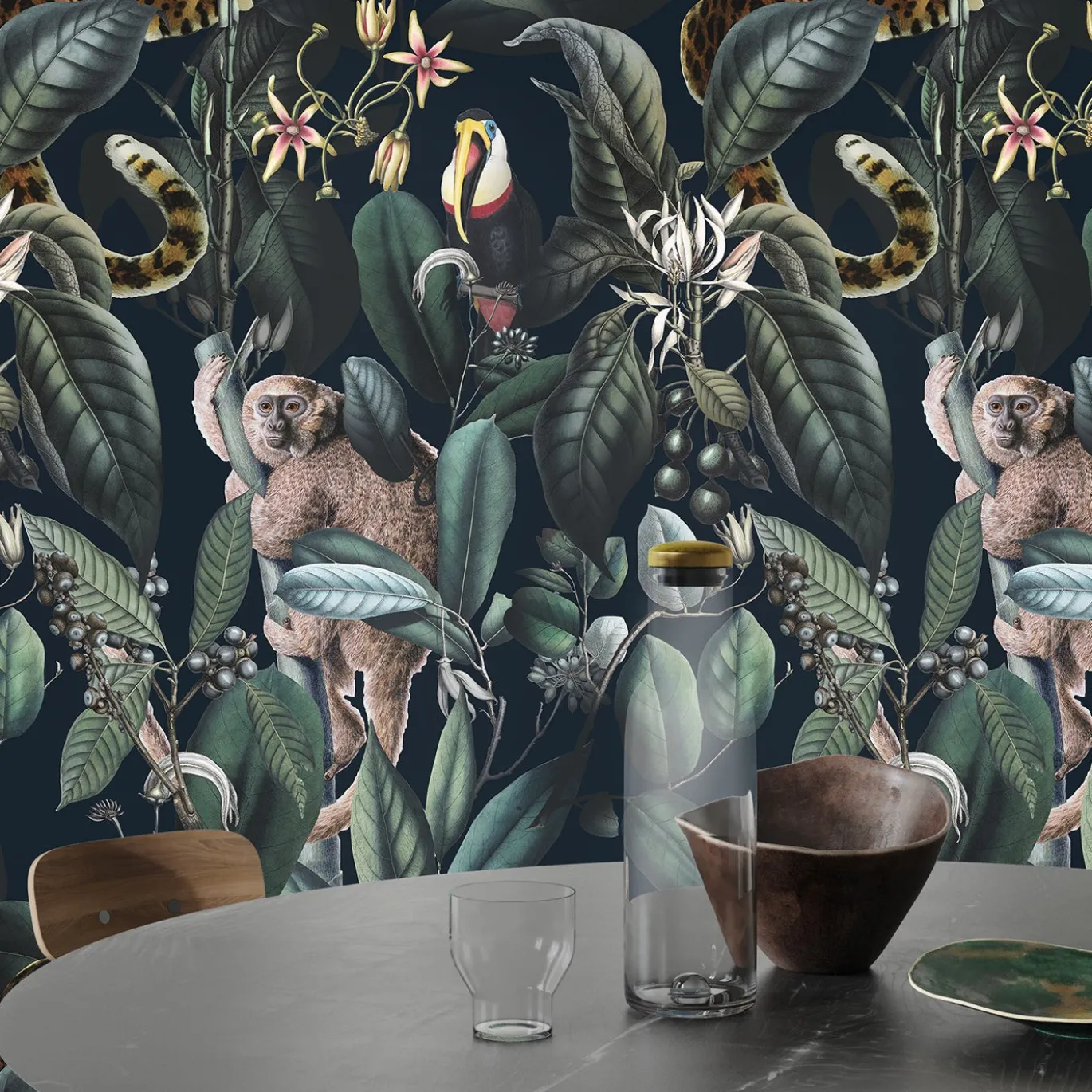 Carta da Parati Dark Tropical Wild Jungle Verde