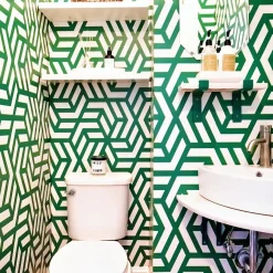 Carta da Parati Geometrica Mid Century Modern Verde e Bianca