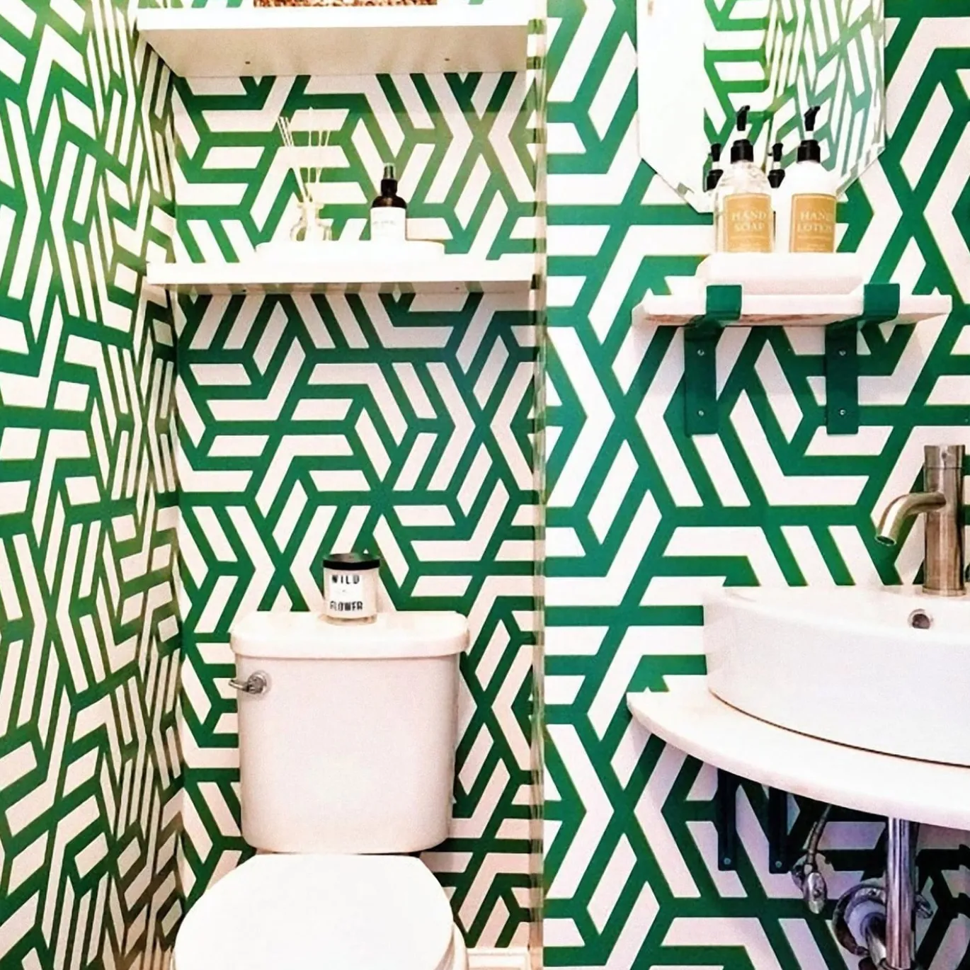 Carta da Parati Geometrica Mid Century Modern Verde e Bianca