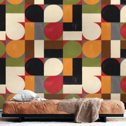 Carta da Parati Geometrica Verde in Stile Mid-Century Modern