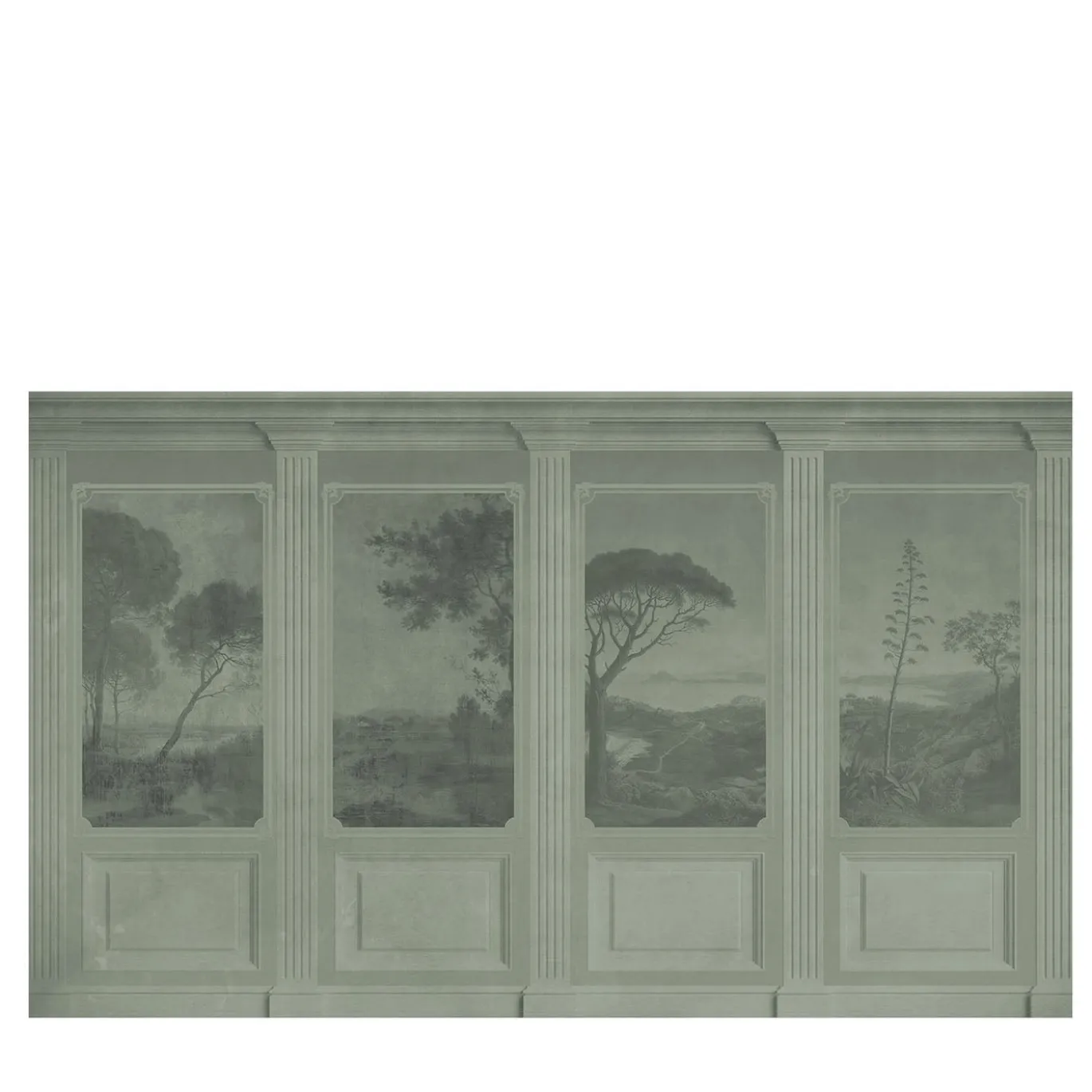 Carta da parati Italian Landscape verde con elementi architettonici