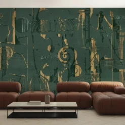 Carta da parati strutturata con decorazione greca verde