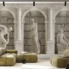 Carta da parati testurizzata con statue di marmo beige