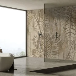 Carta da parati testurizzata con foglie beige