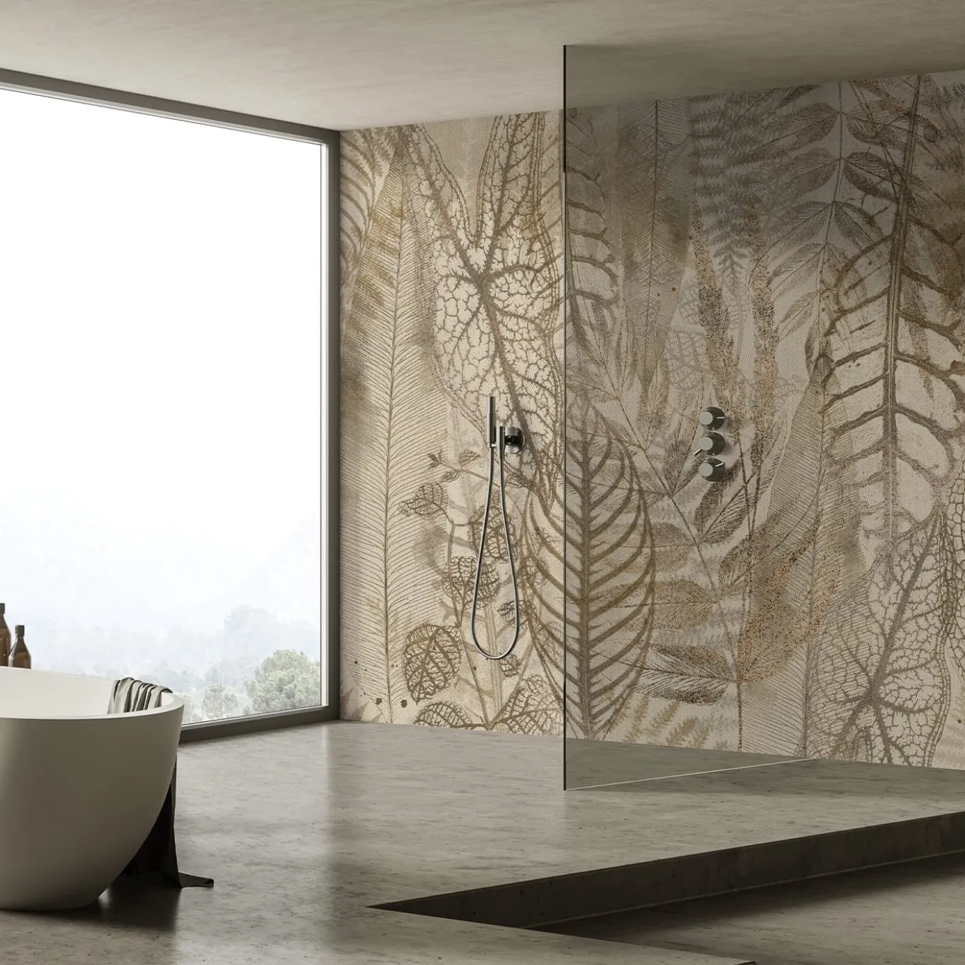 Carta da parati testurizzata con foglie beige
